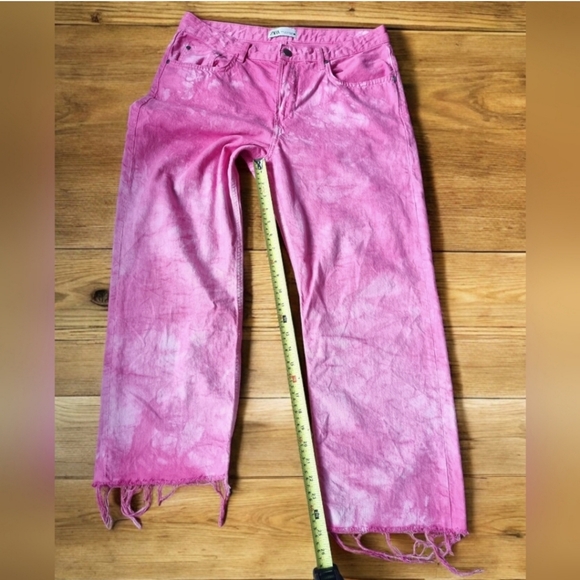 Zara Barbiecore Pink Acid Wash Cropped Denim Jeans - Picture 7 of 7
